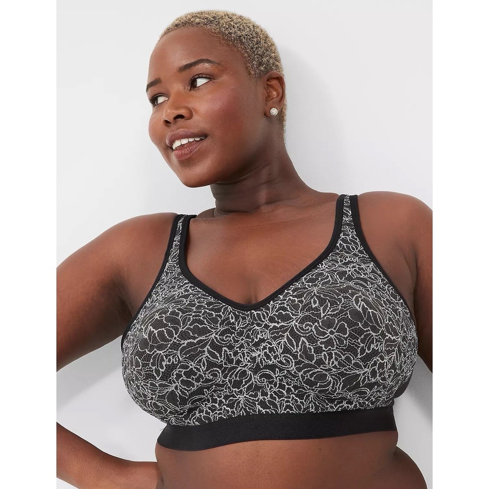 Cacique 50G Unlined Full Coverage No Wire‎ Wireless Bra Black With Lace Women's